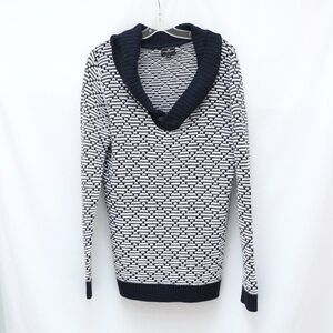 British Invasion men' sweater v-neck geometric print L large cotton navy blue